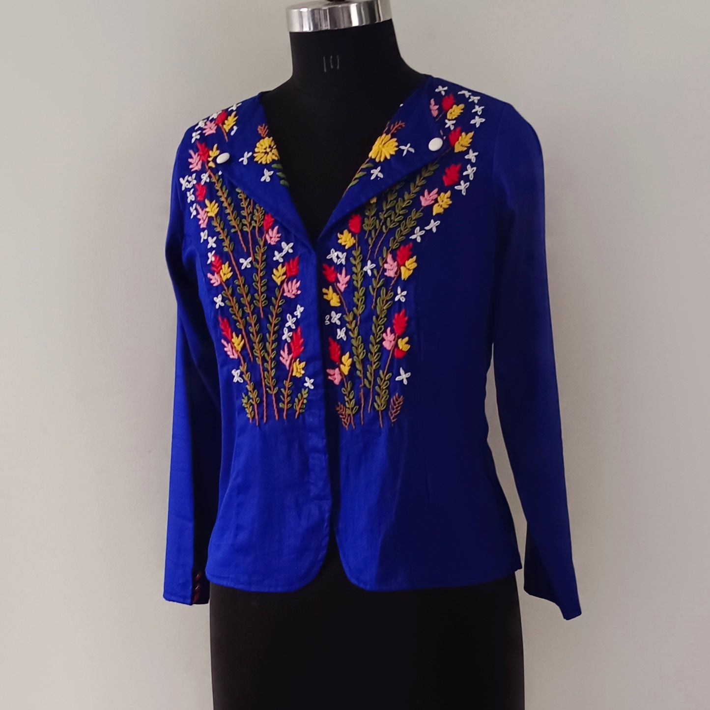 Royal blue hand embroidery long blouse