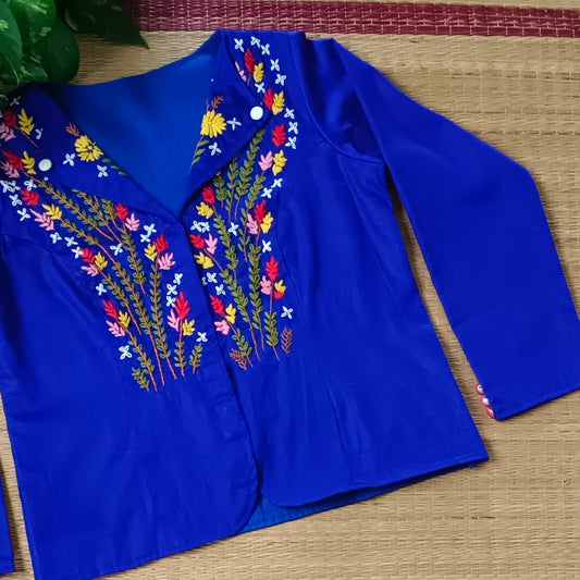 Royal blue hand embroidery long blouse