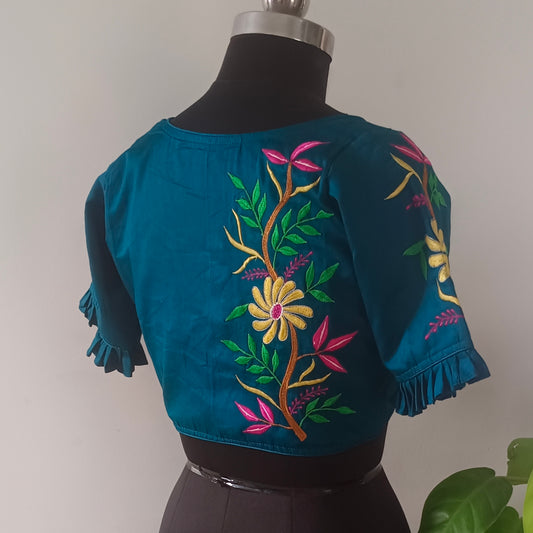 Peacock Blue floral embroidery blouse