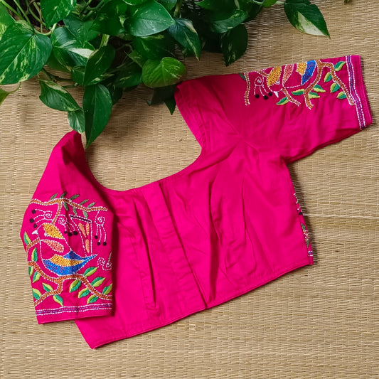 Rani pink katha work blouse