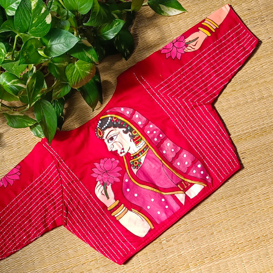 Cherry red hand painted Blouse