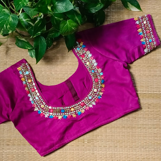 Magenta mirror work blouse