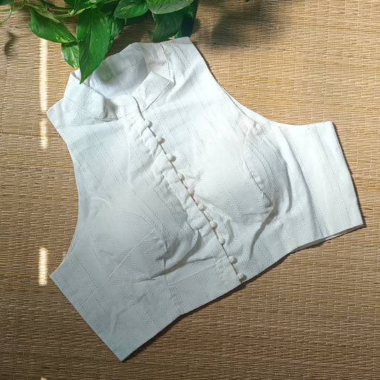 Off White Alter Neck Cotton Blouse