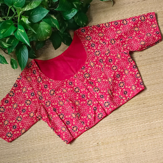Red Ajrak Printed Cotton Blouse