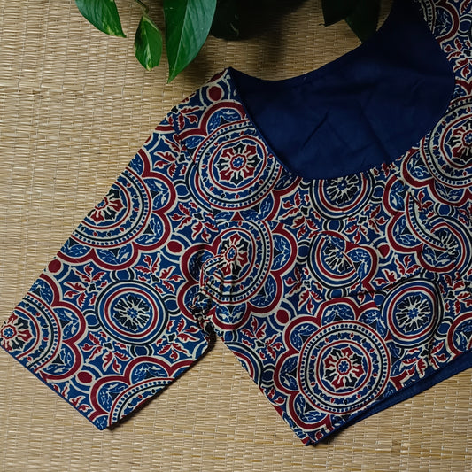 Navy Blue Ajrak Printed Cotton Blouse