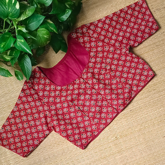 Maroon Ajrak Printed Cotton Blouse