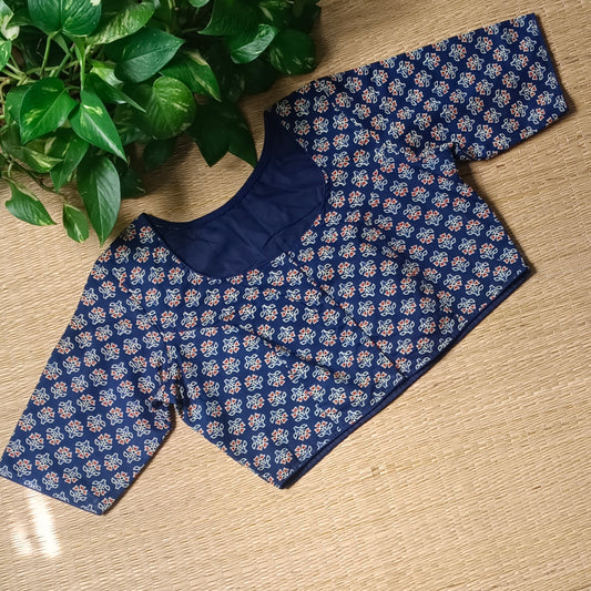 Indigo Ajrak Printed Cotton Blouse