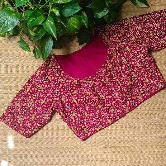Maroon Ajrak Printed Cotton Blouse