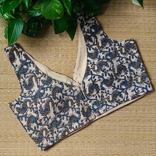 Beige Natural Dye Handblock Printed Kalamkari Blouse 1