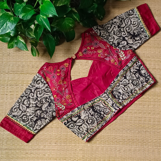 Maroon Kalamkari patchwork blouse