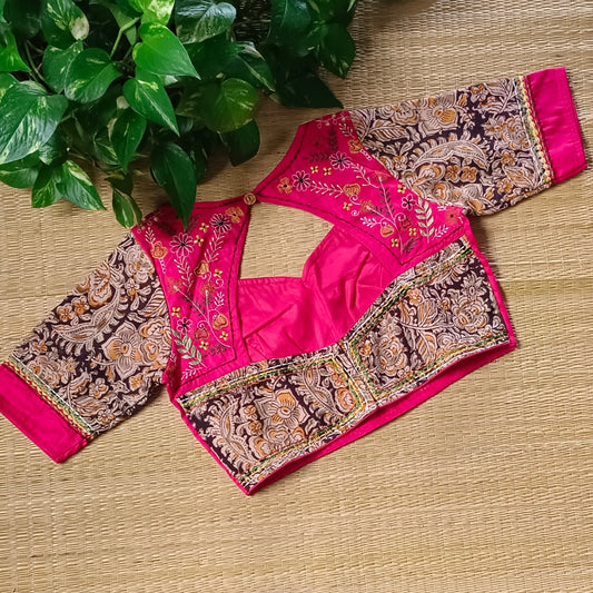 Rani Pink Kalamkari patchwork blouse