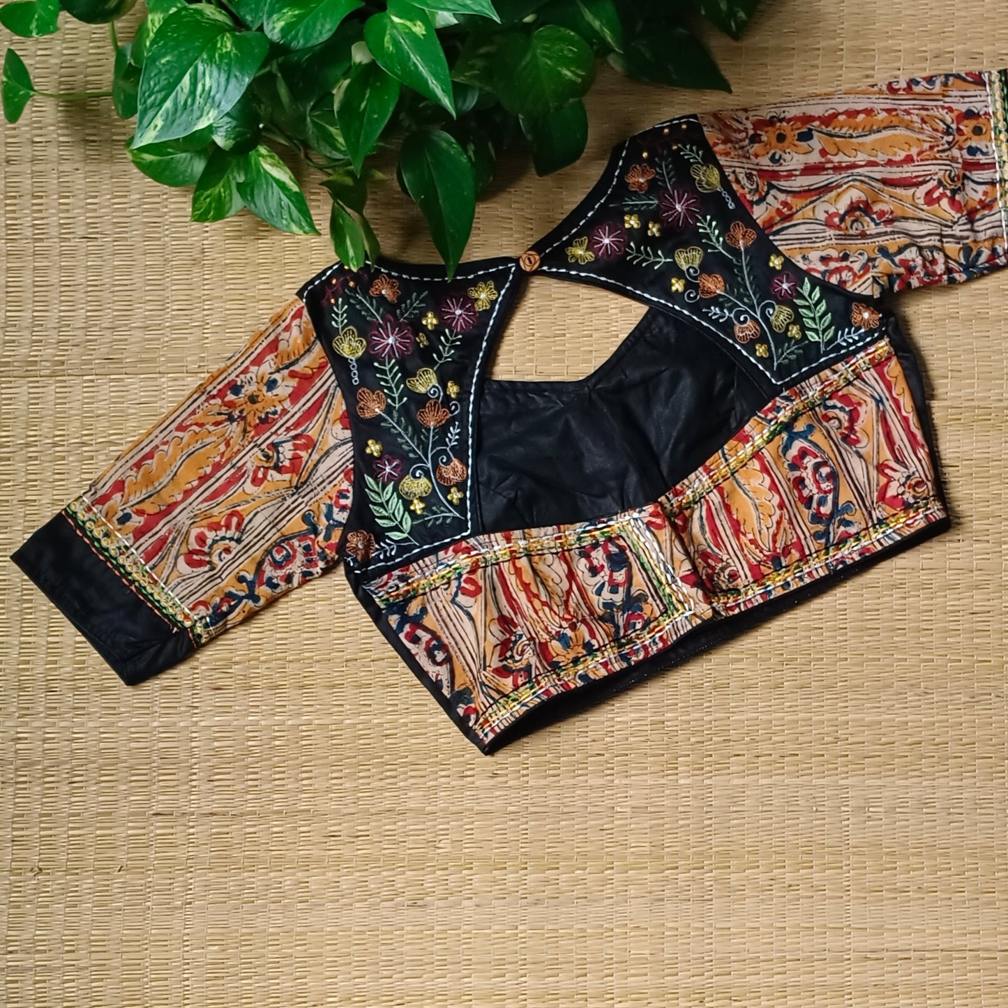 Black Kalamkari patchwork blouse