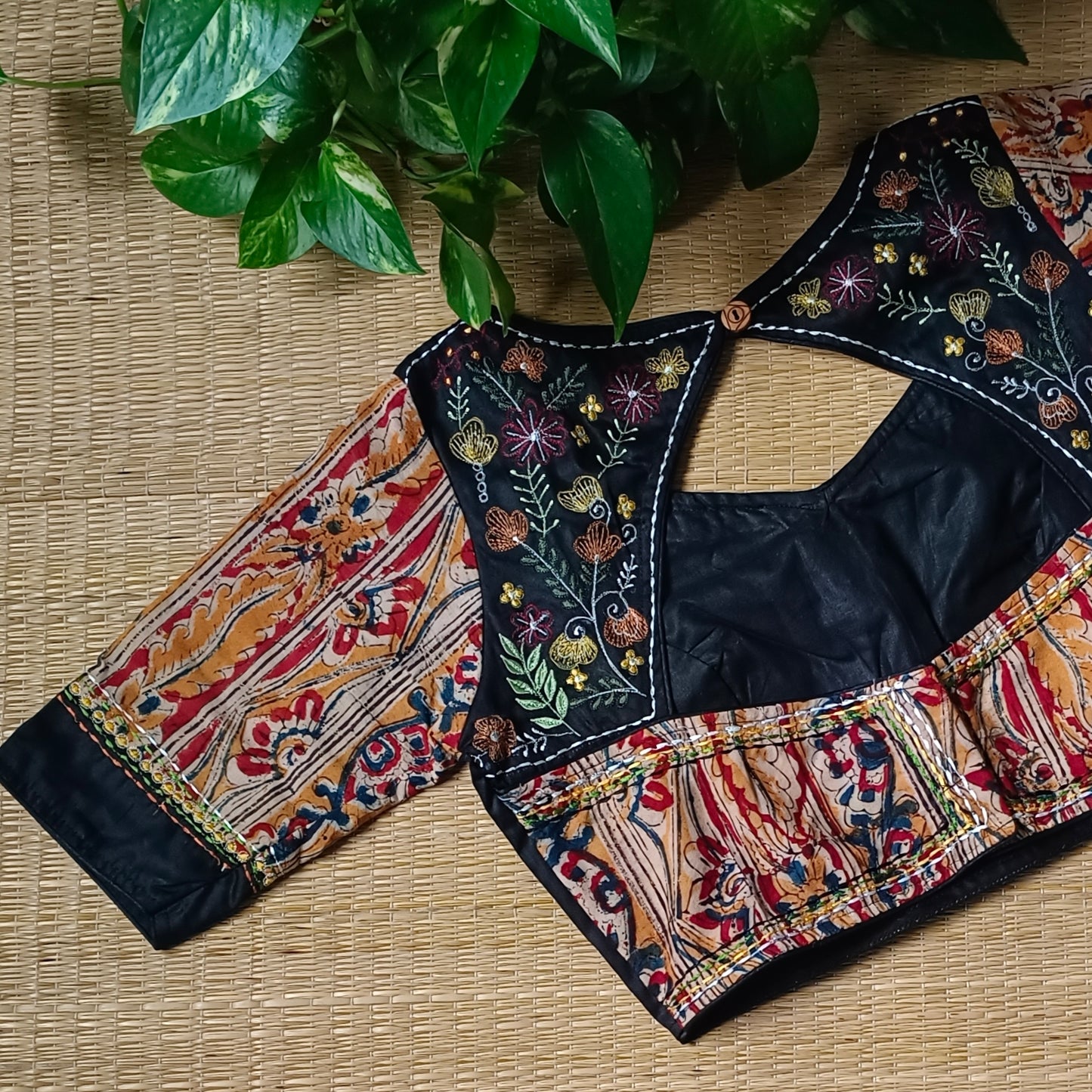 Black Kalamkari patchwork blouse