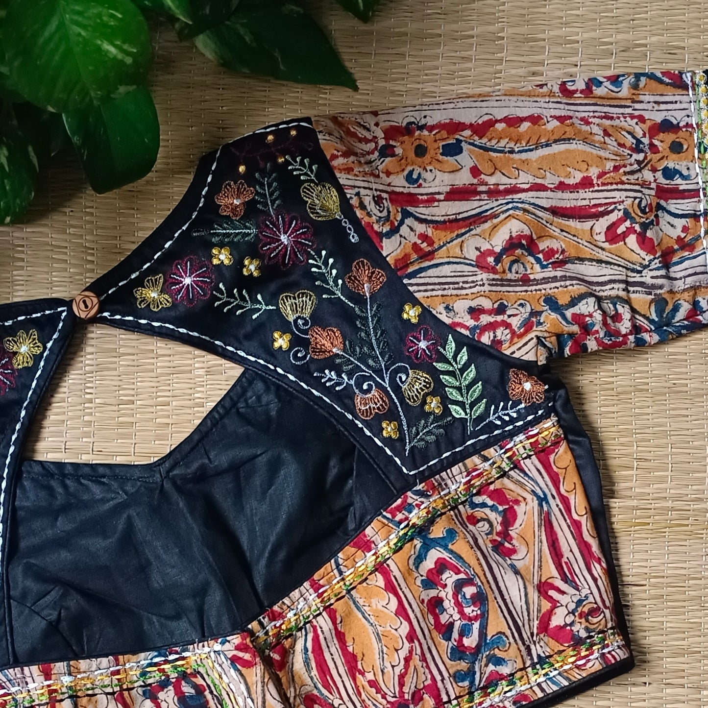 Black Kalamkari patchwork blouse