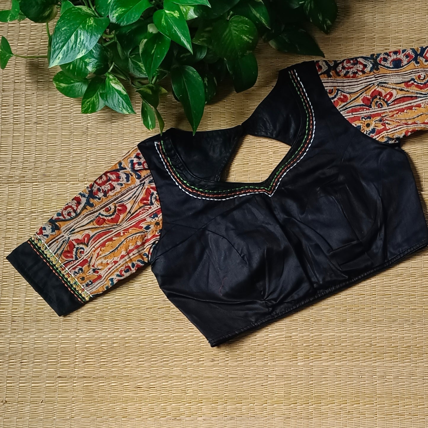 Black Kalamkari patchwork blouse