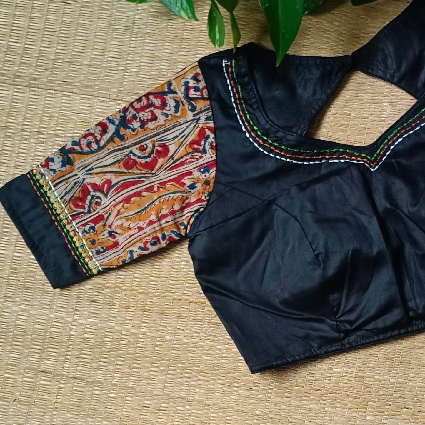 Black Kalamkari patchwork blouse