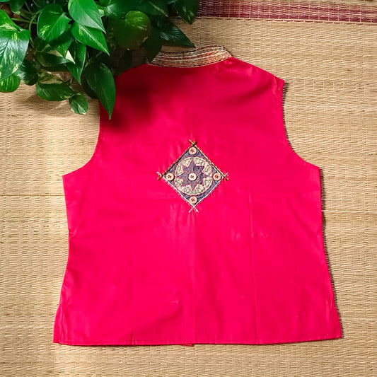 Cherry Red Applique Work long blouse