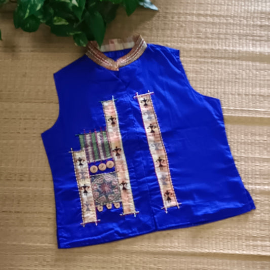Royal Blue Applique Work long blouse