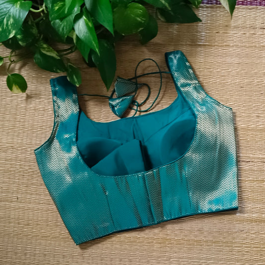 Rama Green Brocade Blouse with attachable sleeves (assorted)