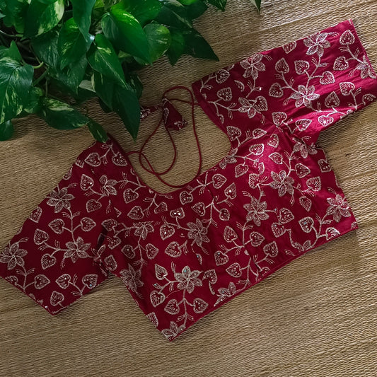 Maroon sequence embroidery blouse
