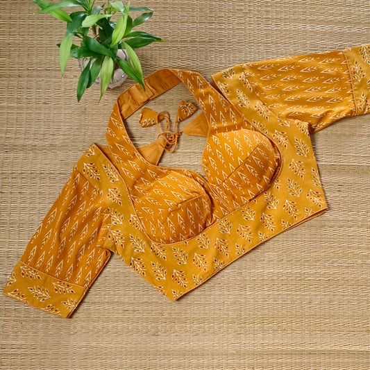 Mustard Masaba Neck Ajrak Blouse