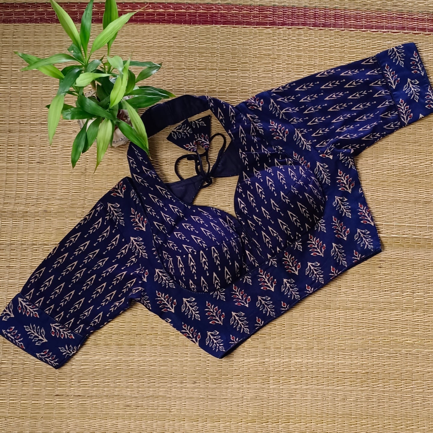 Navy Blue Masaba Neck Ajrak Blouse