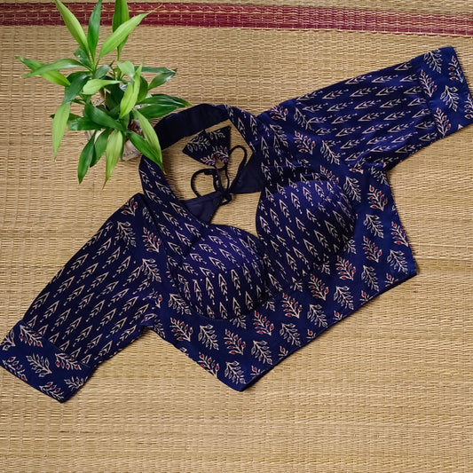 Navy Blue Masaba Neck Ajrak Blouse