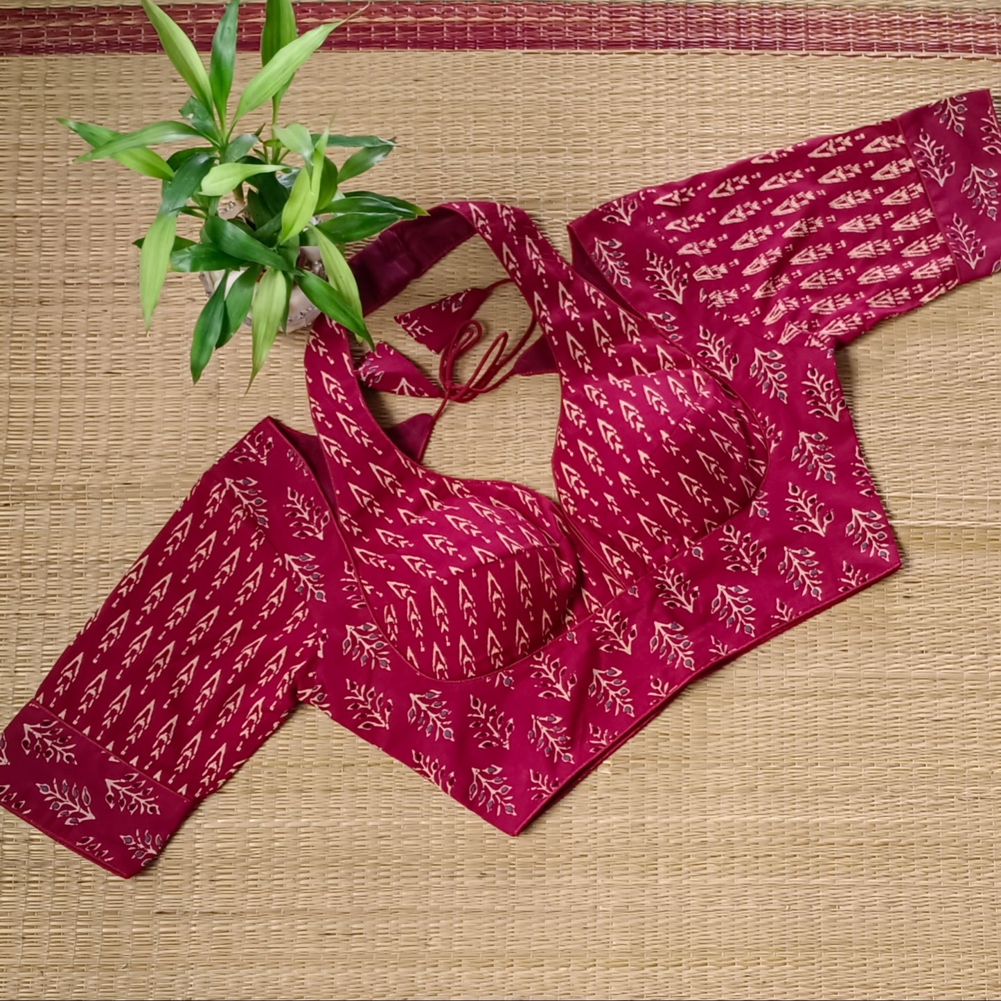 Maroon Masaba Neck Ajrak Blouse