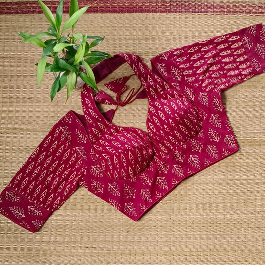 Maroon Masaba Neck Ajrak Blouse