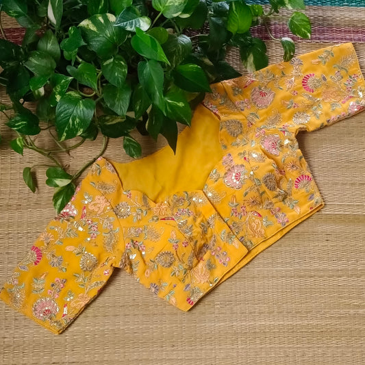 Yellow crepe code work blouse