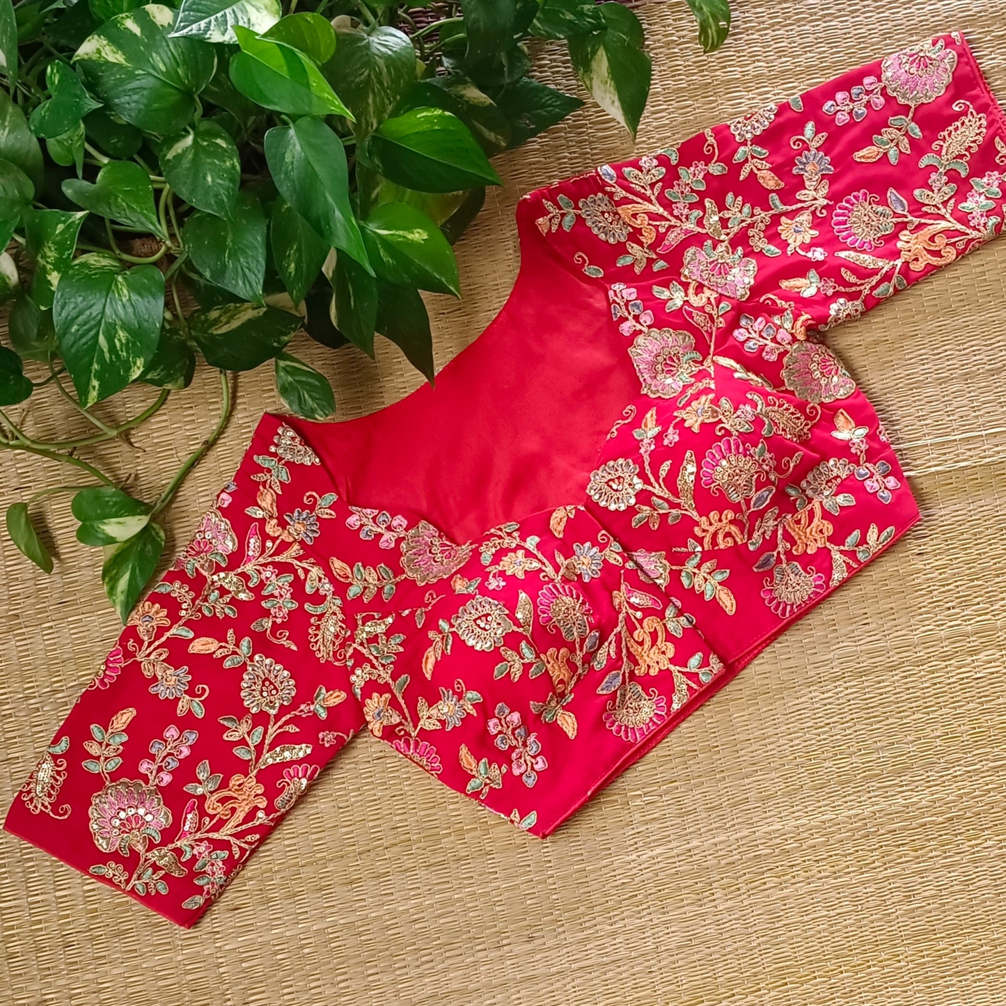Red crepe code work blouse