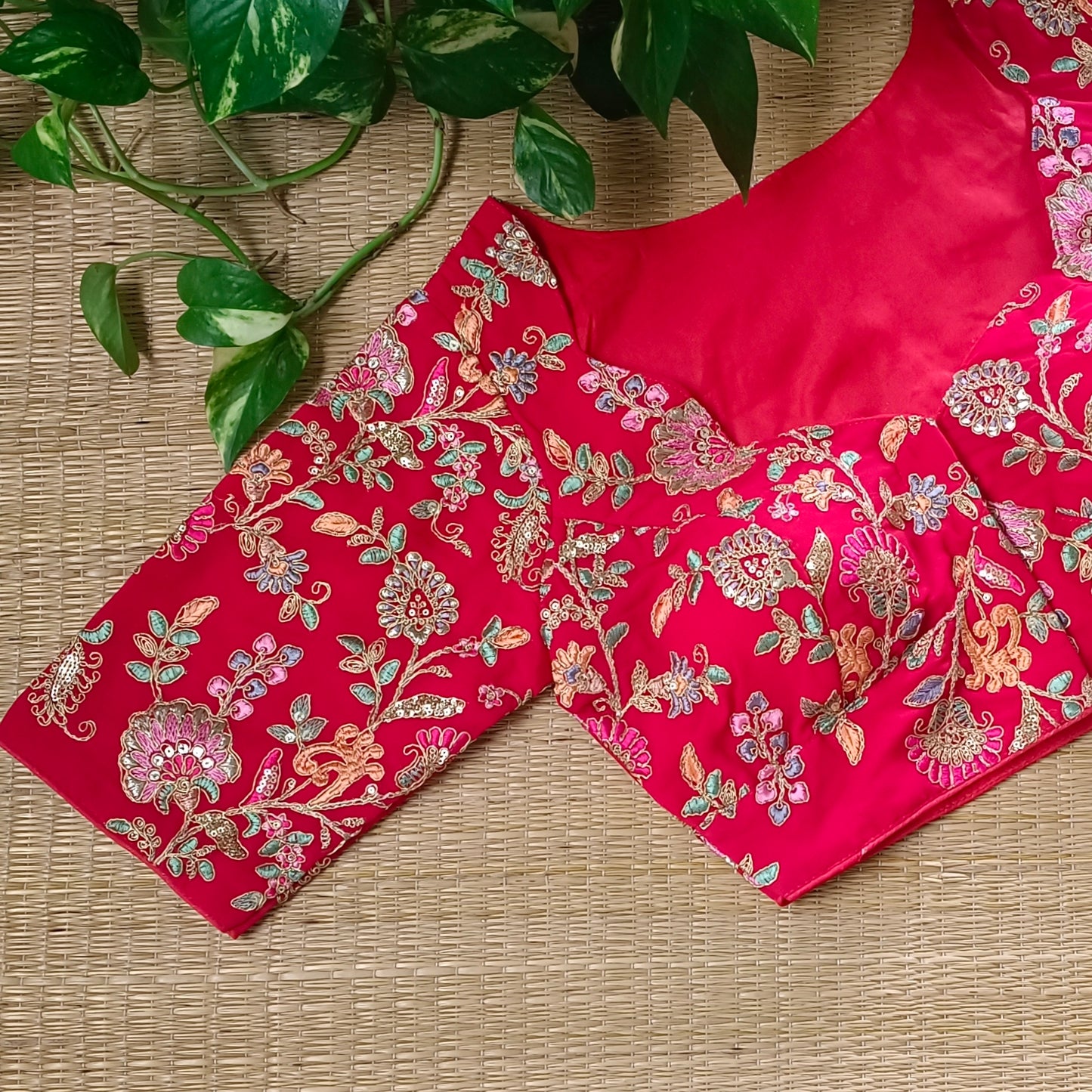 Red crepe code work blouse