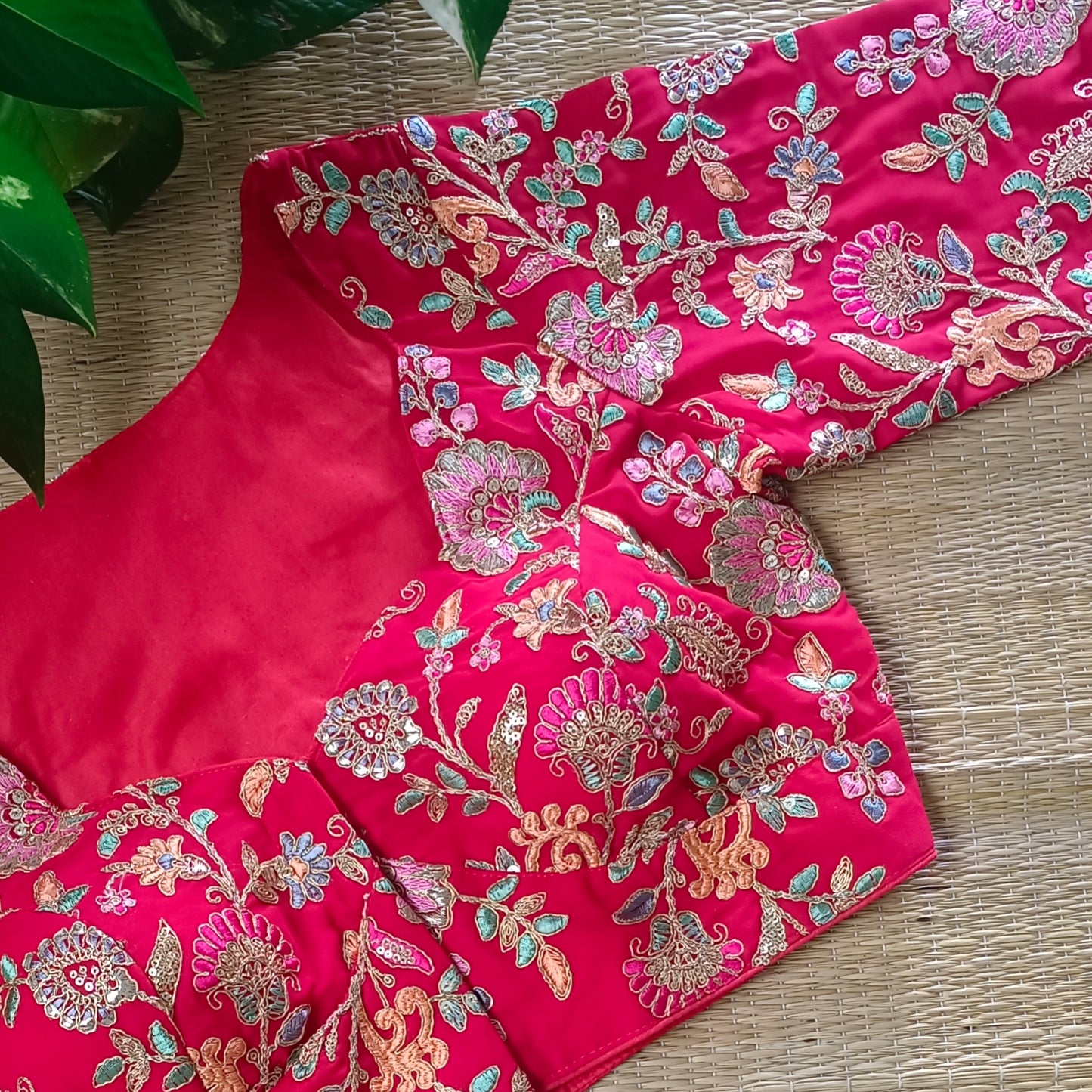 Red crepe code work blouse