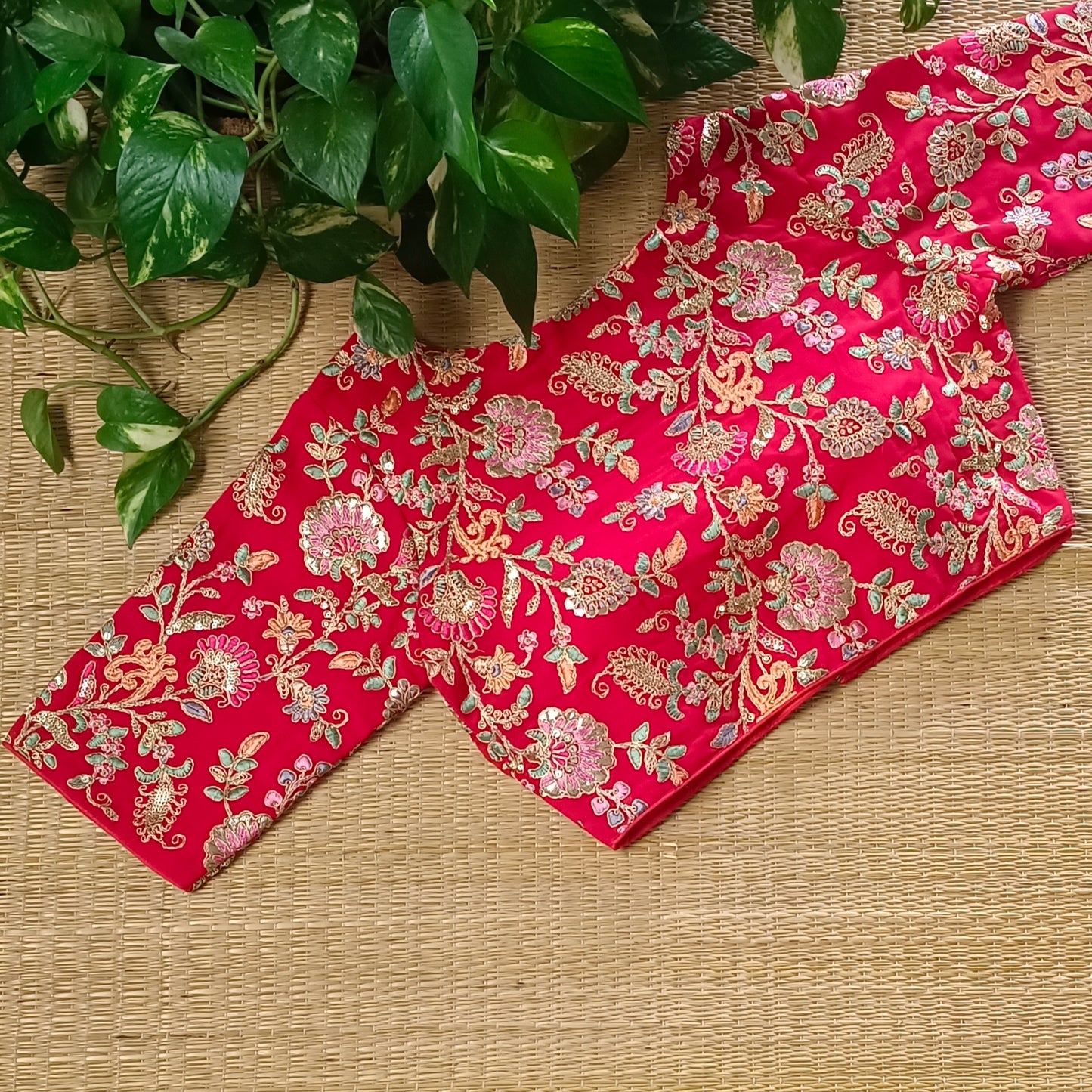 Red crepe code work blouse
