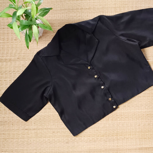 Black blazer collar long blouse