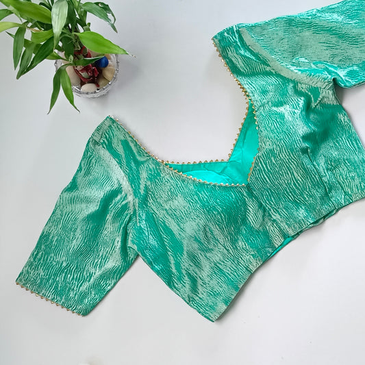 Metallic rama green crush tissue blouse