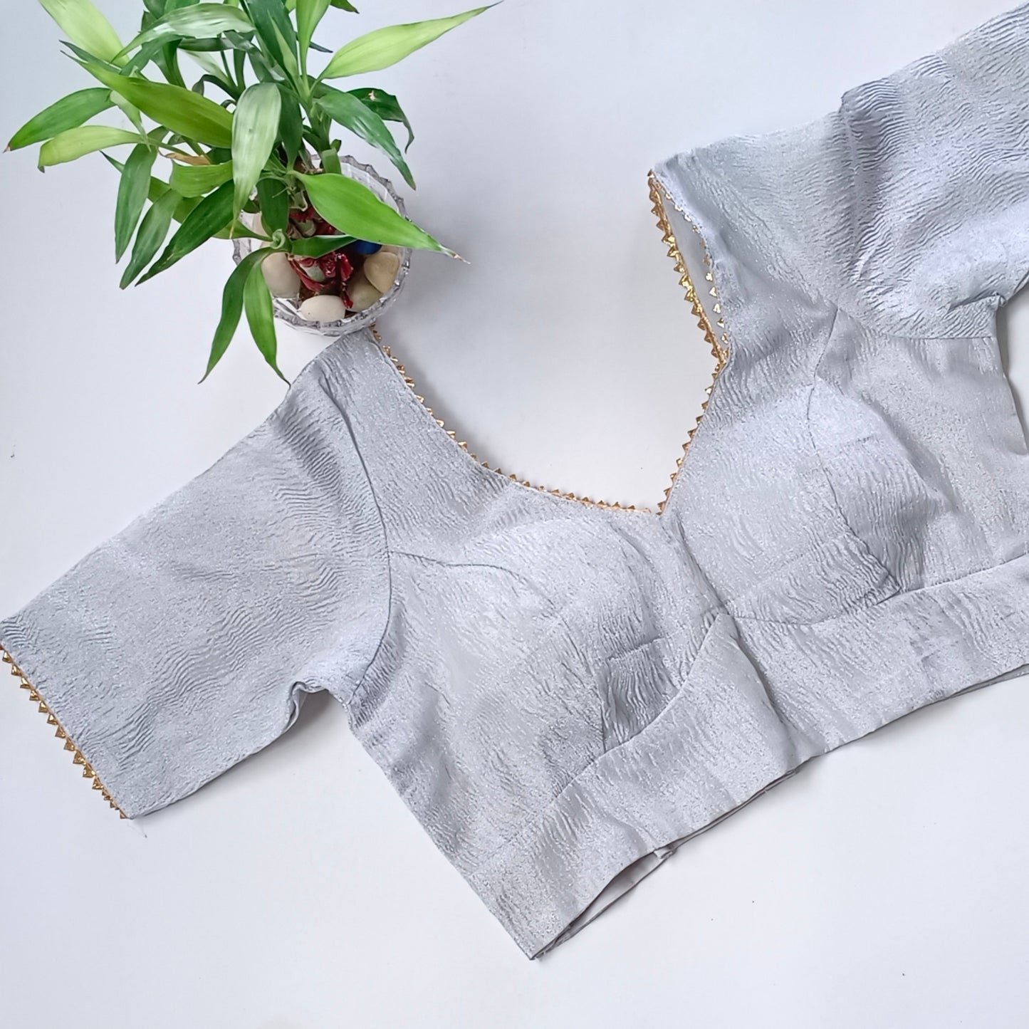 Metallic grey crush tissue blouse