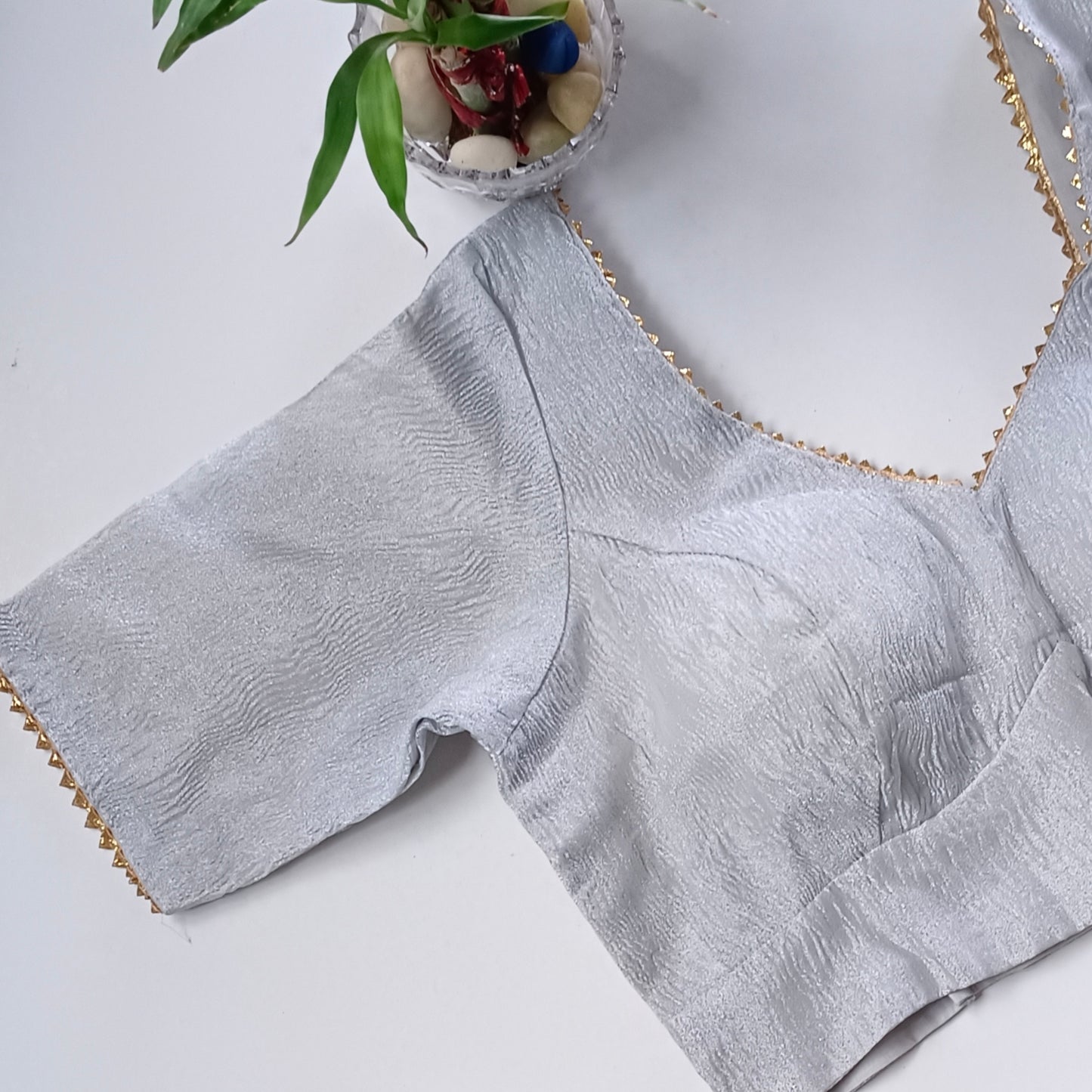 Metallic grey crush tissue blouse