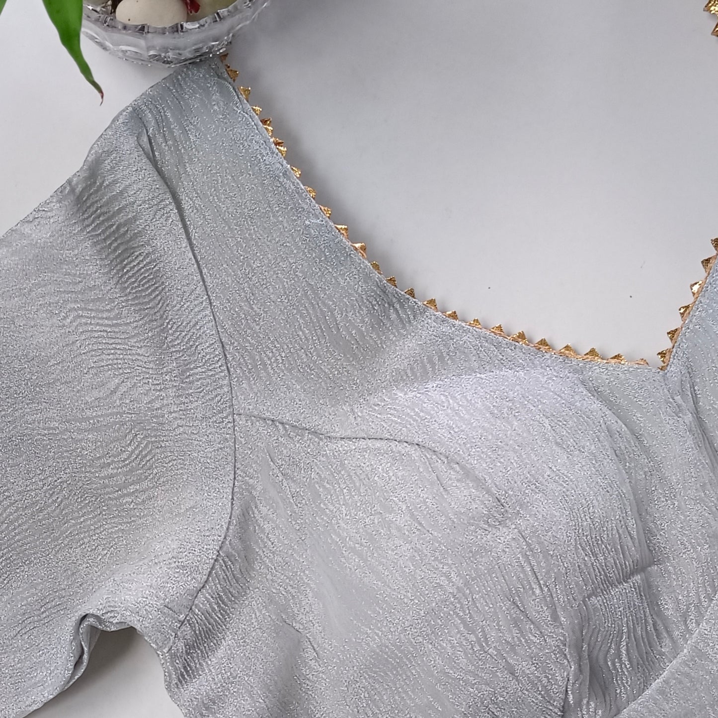 Metallic grey crush tissue blouse