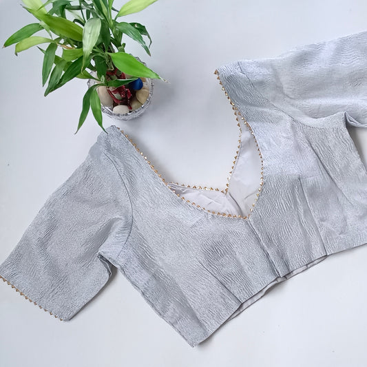 Metallic grey crush tissue blouse