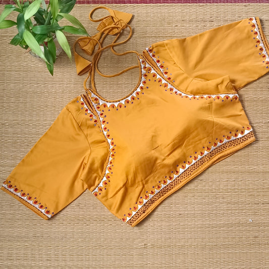 Mustard Masaba Neck Embroidery Blouse