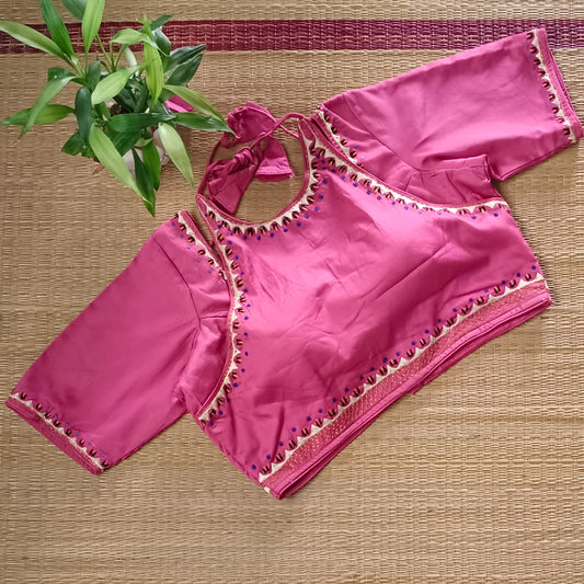 Pink Masaba Neck Embroidery Blouse