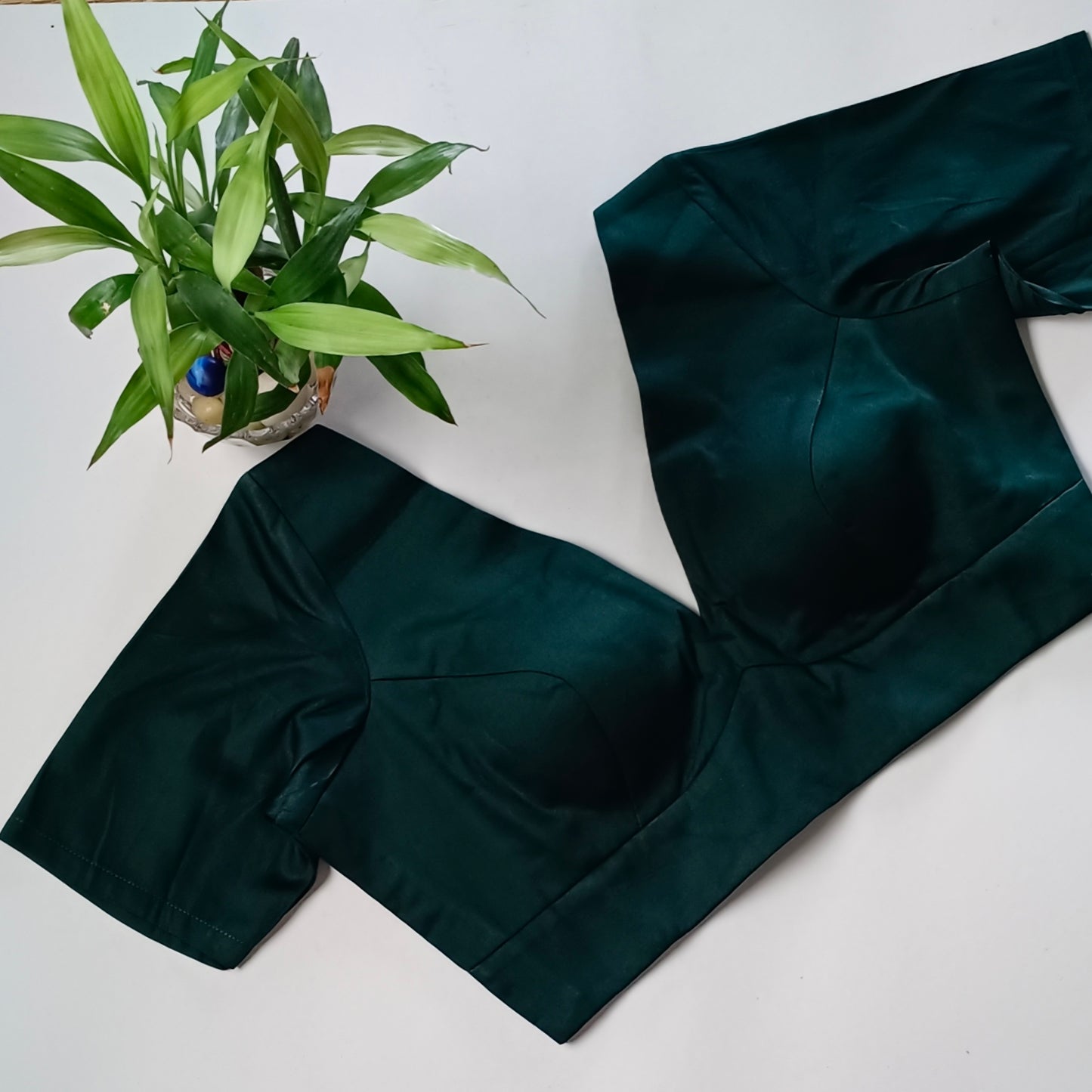 Bottle green plain V-neck blouse