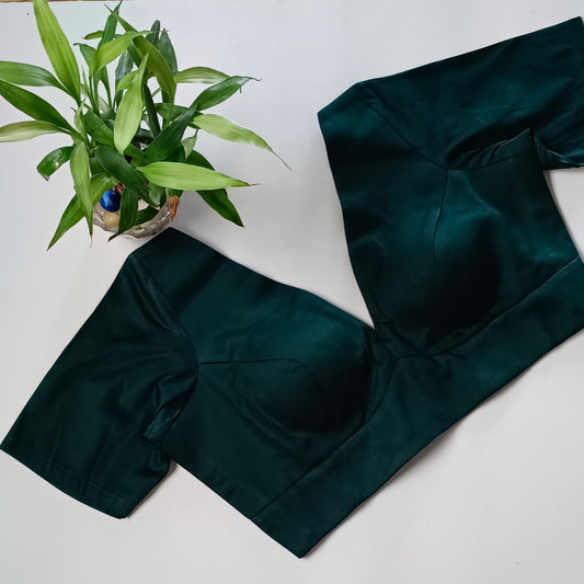 Bottle green plain V-neck blouse
