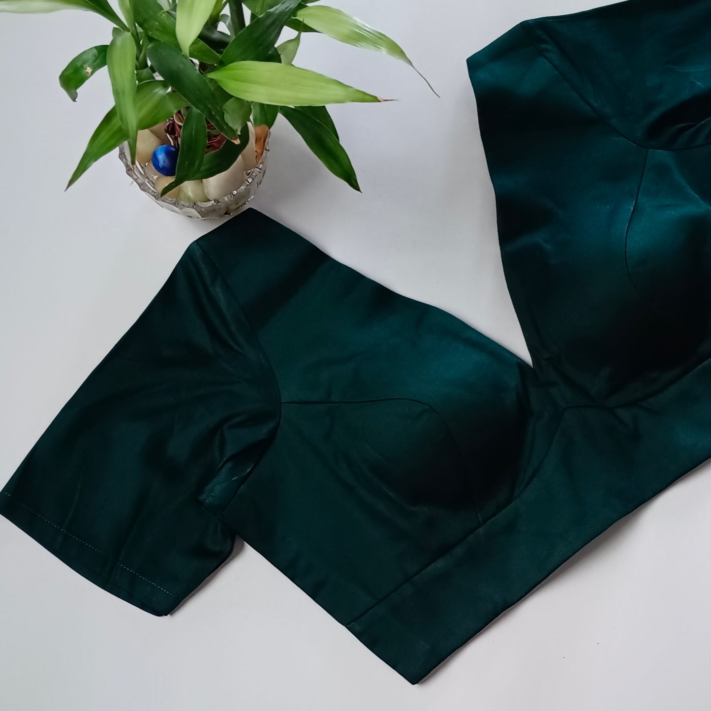 Bottle green plain V-neck blouse