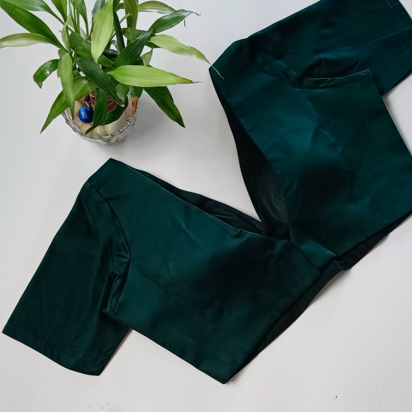 Bottle green plain V-neck blouse
