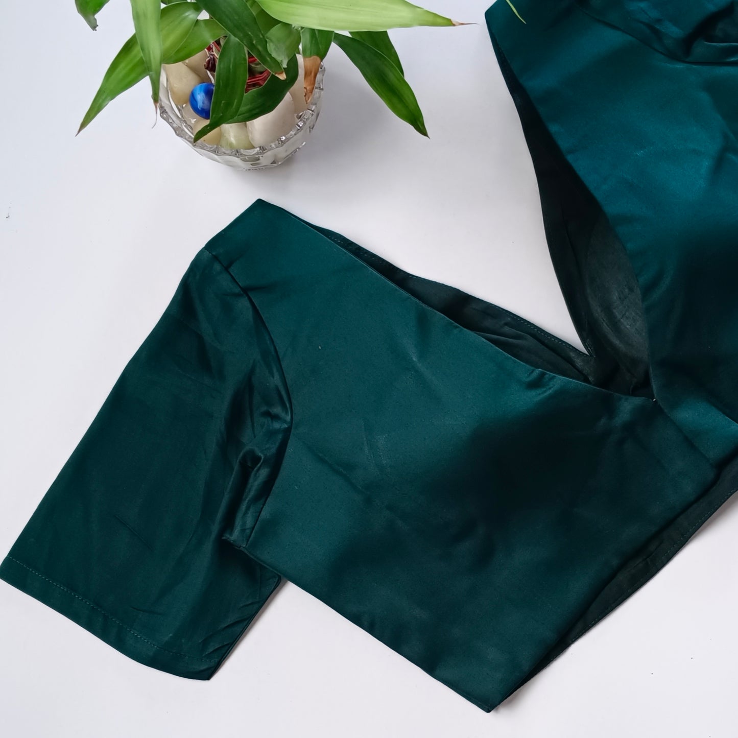 Bottle green plain V-neck blouse