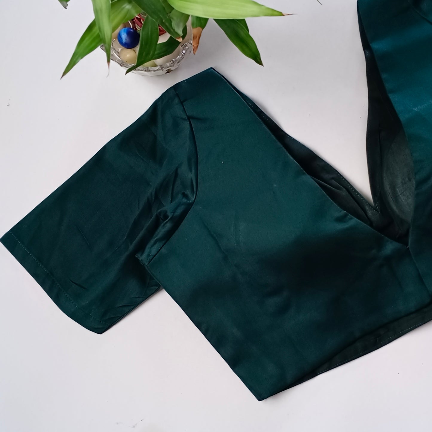 Bottle green plain V-neck blouse