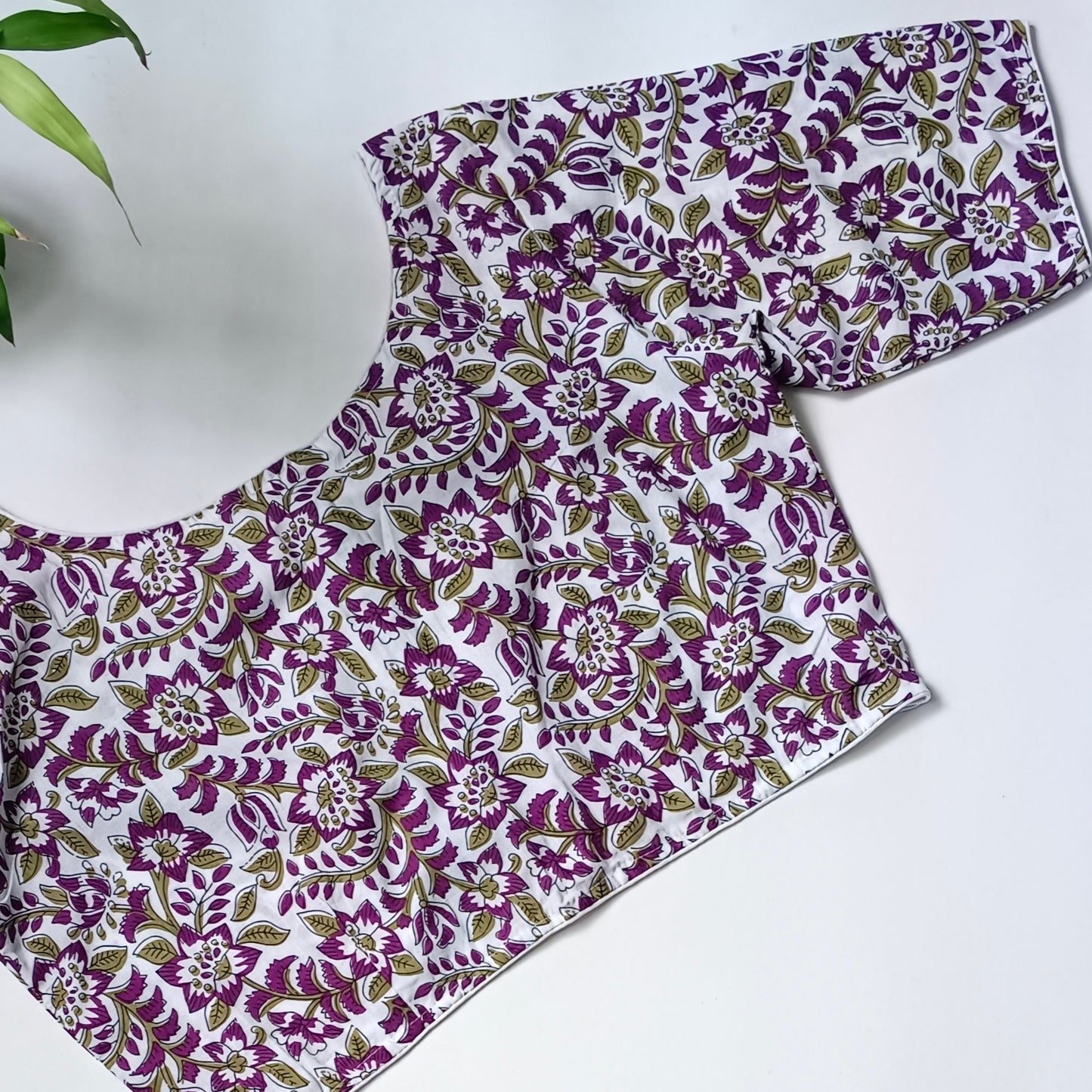 White printed cotton boat neck blouse