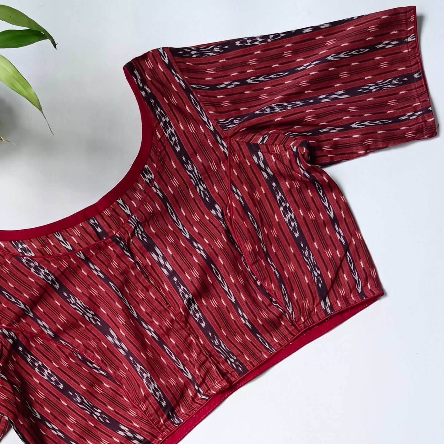 Maroon printed cotton boat neck blouse 2